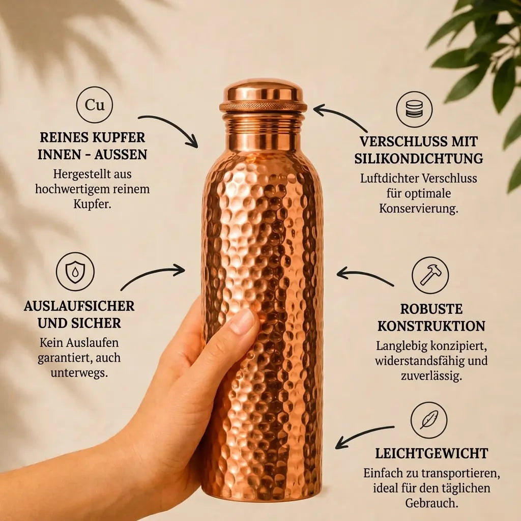 Kupferflasche | Natürlich Gereinigtes Wasser, Ganz Ohne Kunststoff